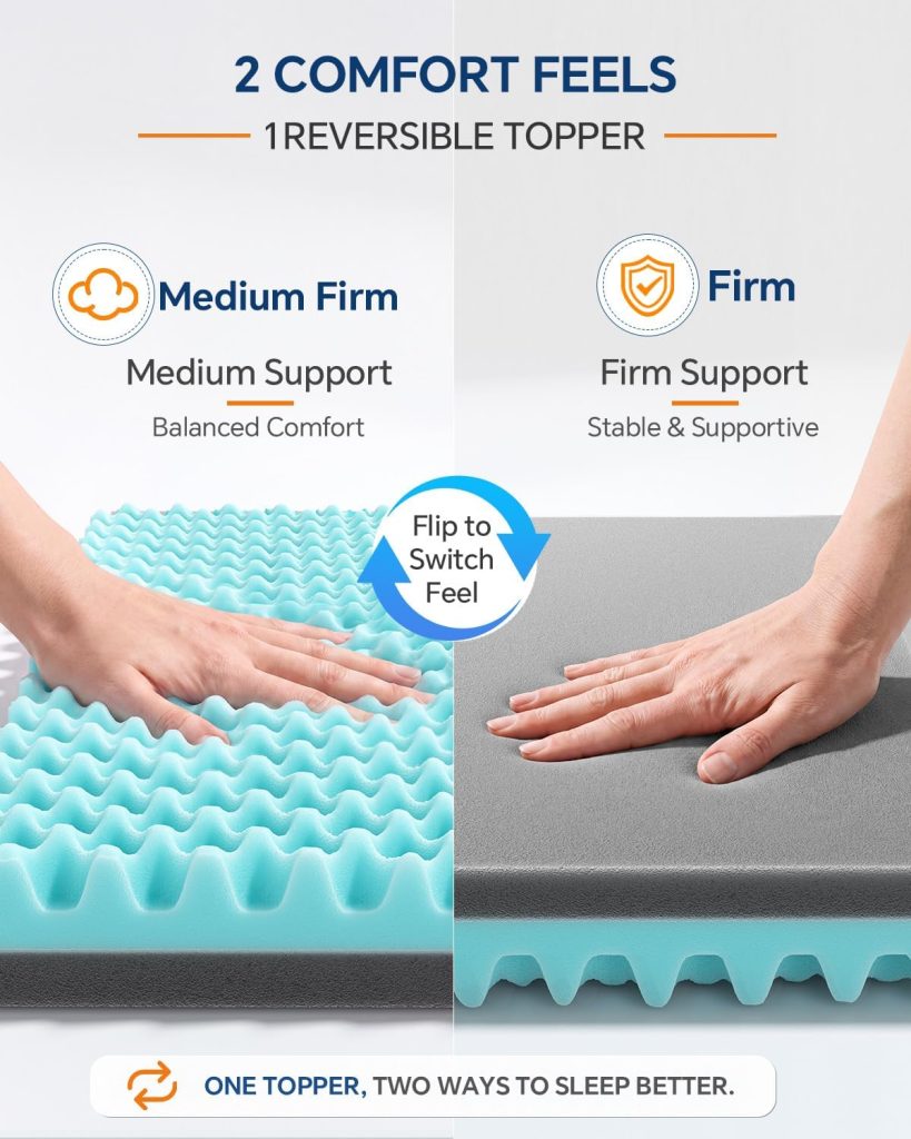 BEDELITE 3 Inch Egg Crate Memory Foam Mattress Topper Queen Size