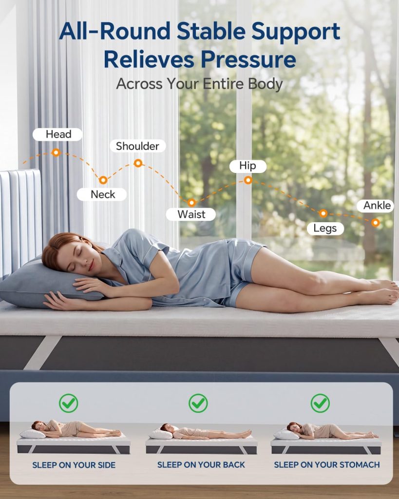 BEDELITE 3 Inch Egg Crate Memory Foam Mattress Topper Queen Size