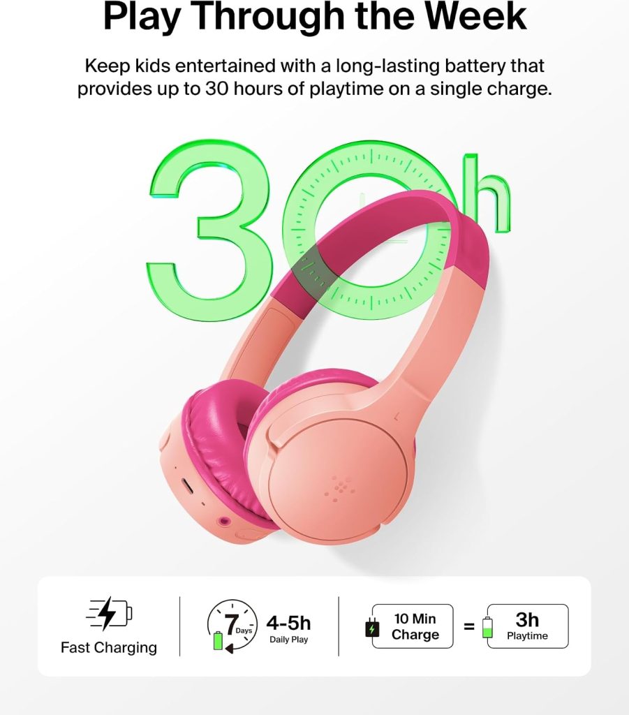 Belkin SoundForm Mini Kids Headphones, Wireless & Wired, 30H Playtime, Case