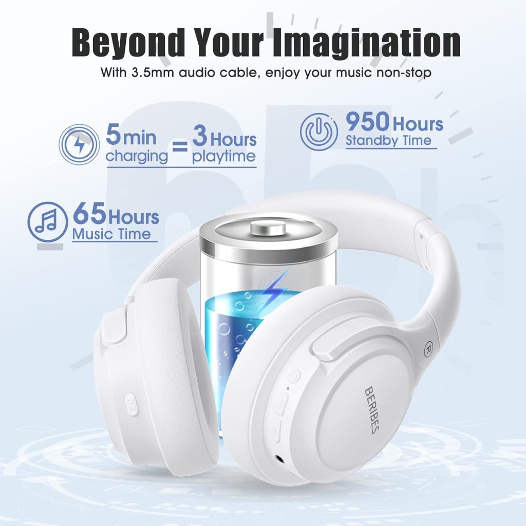 BERIBES Bluetooth Headphones Over Ear Wireless HiFi Stereo Headsets 65H 6EQ