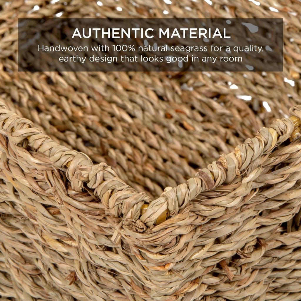 Best Choice Products Rustic Set Of 4 Multipurpose Stackable Seagrass Storage Basket, Handwoven Laundry Organizer Totes for Bedroom and Living Room, Shelves, Pantry w/Insert Handles – Natural