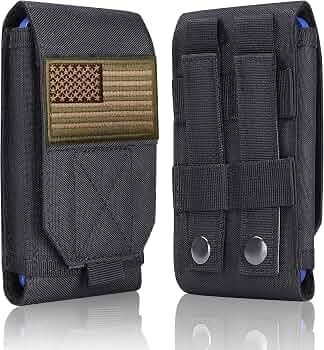 Black Tactical Molle Cellphone Pouch Case,Heavy Duty Waterproof Phone Holster Bag for iPhone 11 12 13 Pro Max for Samsung S22 S21 S20 FE Note 20 A02S A13 A12 Less 6.7″ Phone with US Flag Patch