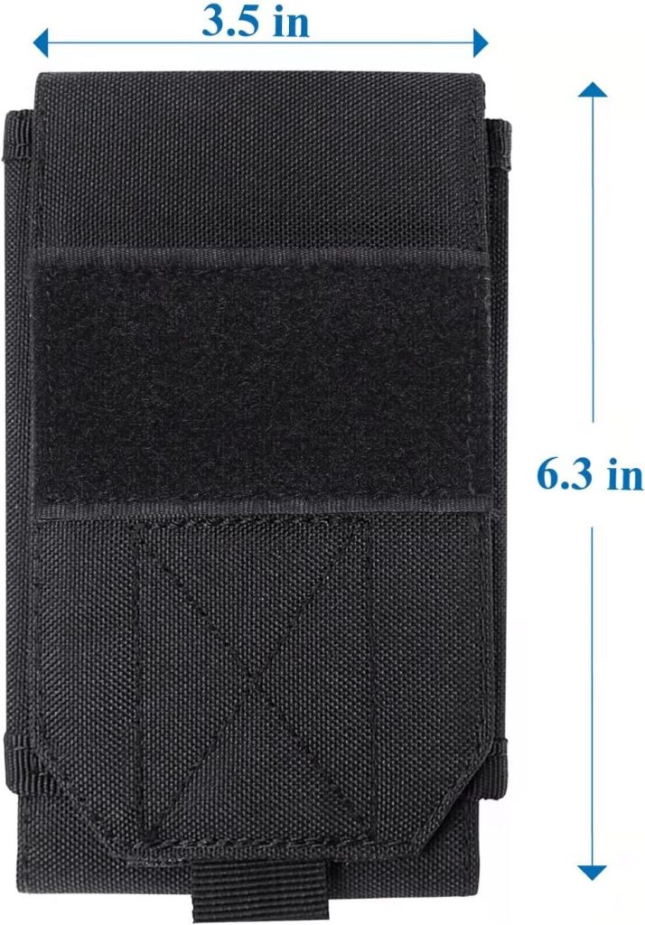 Black Tactical Molle Cellphone Pouch Case,Heavy Duty Waterproof Phone Holster Bag for iPhone 11 12 13 Pro Max for Samsung S22 S21 S20 FE Note 20 A02S Less 6.7″ Phone with 2 Pack US Flag Patch