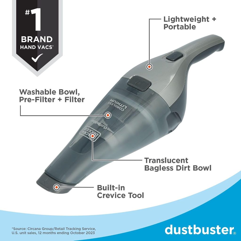 BLACK+DECKER dustbuster Handheld Vacuum, 8V Cordless, Hand Vacuum for Quick Cleanup with Crevice Tool and Washable Filter (HNVC220BCZ01)