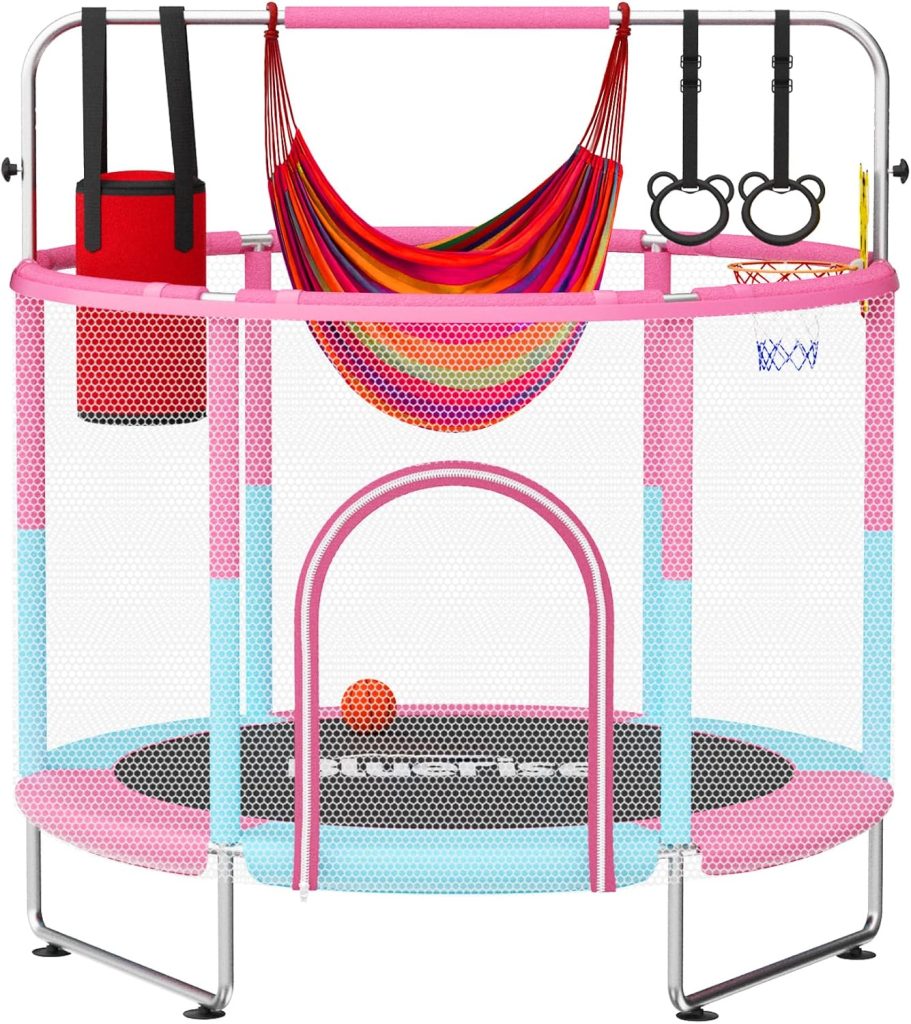 BLUERISE 55” 72” Indoor&Outdoor with Enclosure Trampoline for Kids Gifts