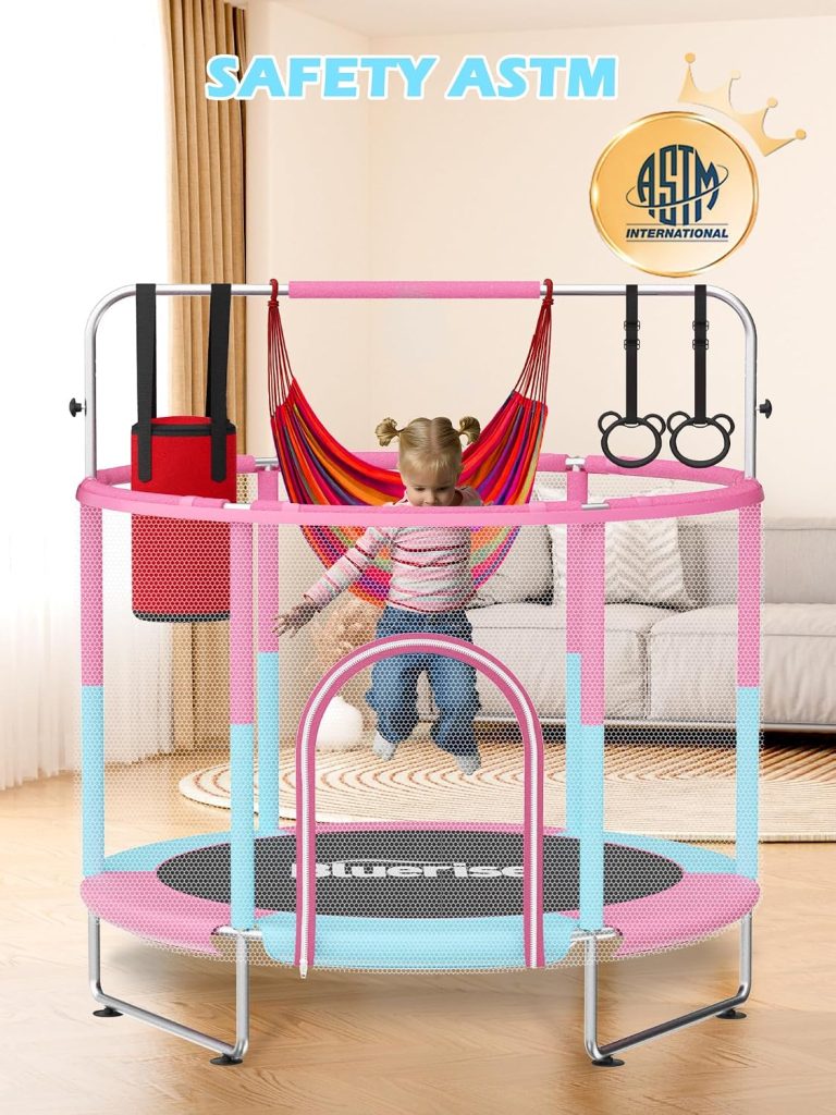 BLUERISE 55” 72” Indoor&Outdoor with Enclosure Trampoline for Kids Gifts