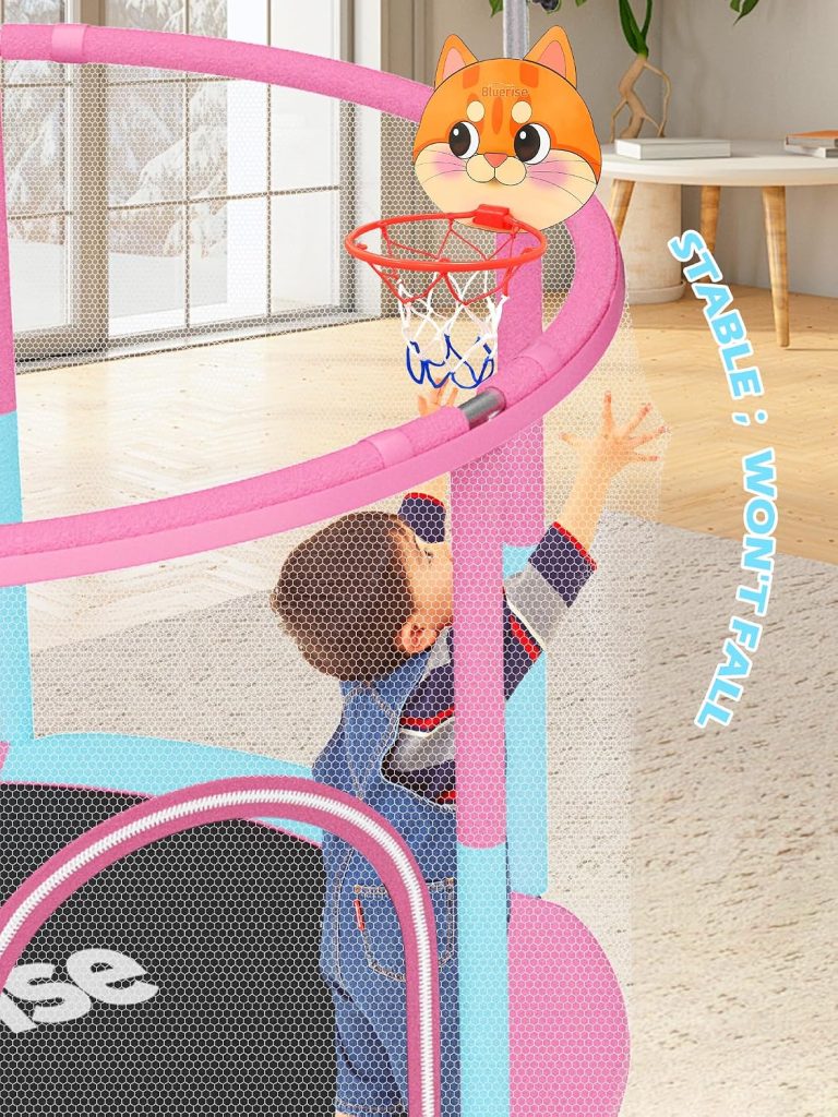BLUERISE 55” 72” Indoor&Outdoor with Enclosure Trampoline for Kids Gifts