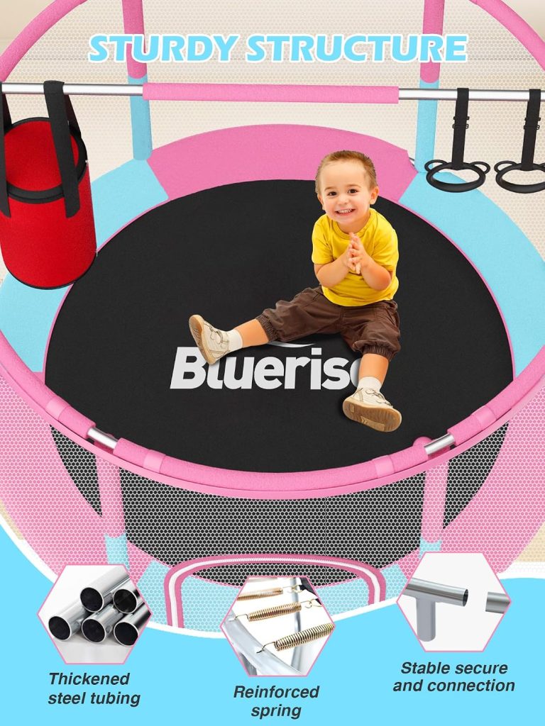 BLUERISE 55” 72” Indoor&Outdoor with Enclosure Trampoline for Kids Gifts