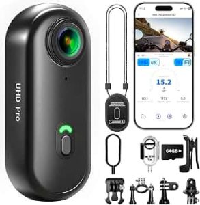 Body Camera 4K, Vlogging POV Cameras Stabilization, Small Video Cam WiFi for Photography, Mini Bodycam , Pocket Camera, Sports Action Cam, Portable Wireless Action Camera (Dark Black, 64, GB)