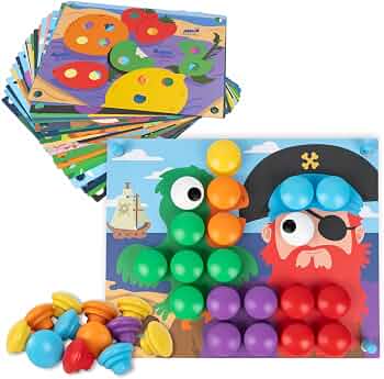 BONNYCO Button Art Toy for 2 Year Old with 50 Templates, 32 Buttons and Bag