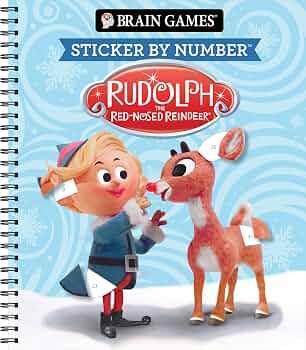 Brain Games – Sticker by Number: Rudolph the Red-Nosed Reindeer | Classic Christmas Special Activity & Story Text | Gift for Kids, Teens & Adults