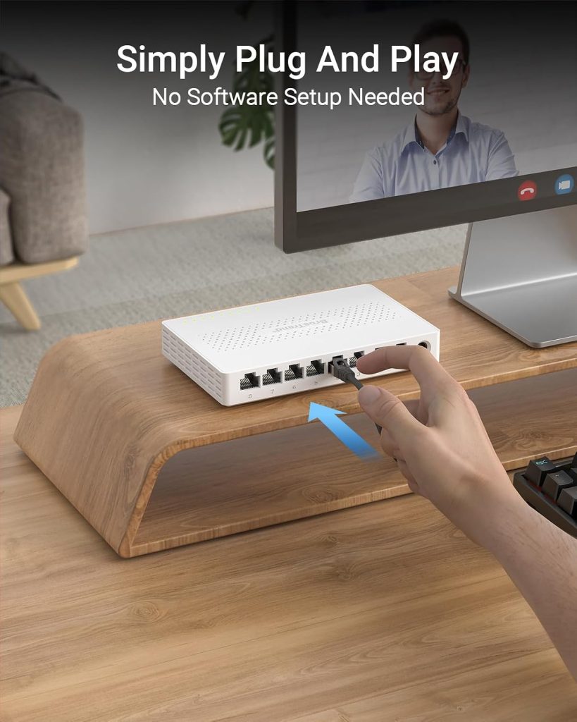BrosTrend 2.5Gb Switch, 8 Port Unmanaged Network Switch for Gaming, Fanless