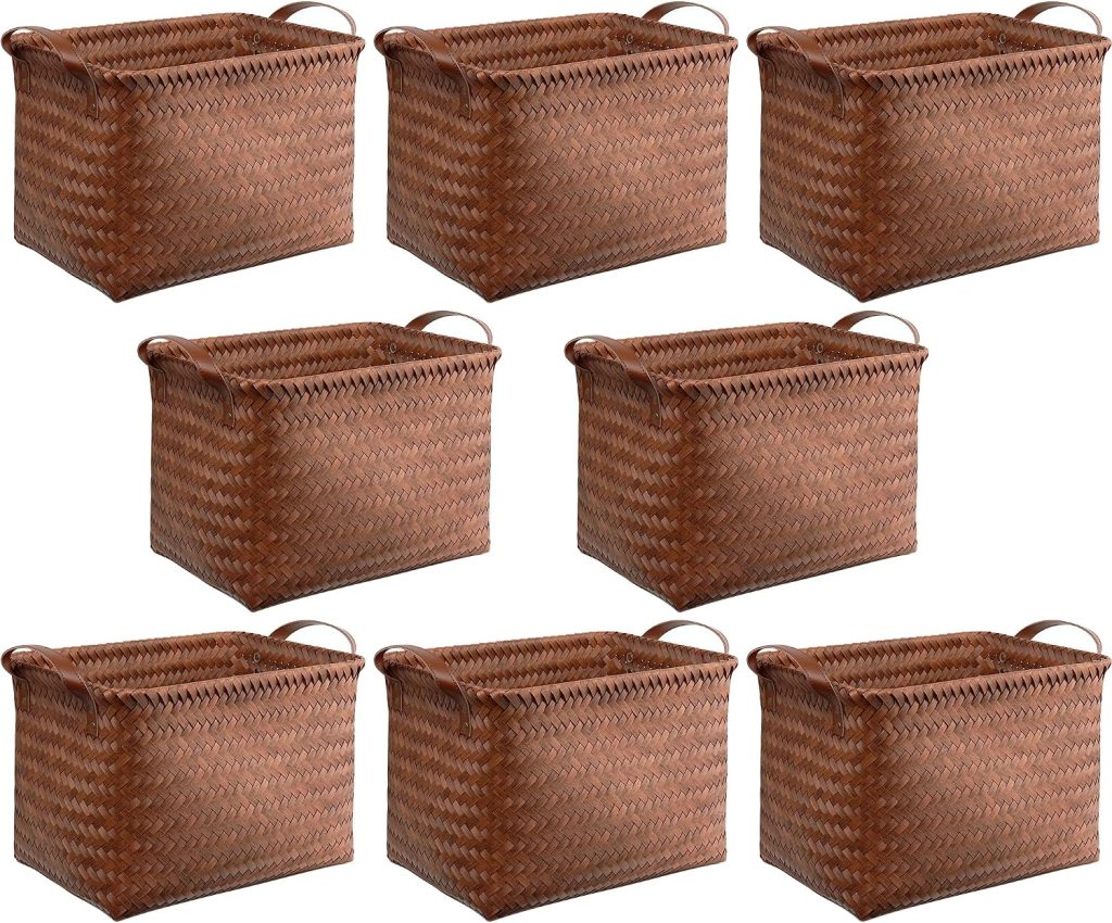 BROWNLILY Handwoven Clothes Basket Laundry Hampers Large Wicker Storage Baskets for Shelves Blankets Closet Storage Bins Car Bedroom Bathroom Organizers and Storage Bath (8, Brown)