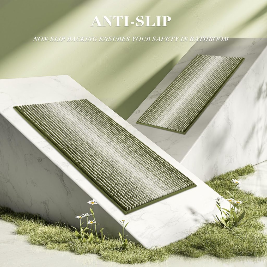 BSICPRO Bathroom Rugs Sets 2 Piece, Non Slip Striped Bath Mats, Sage