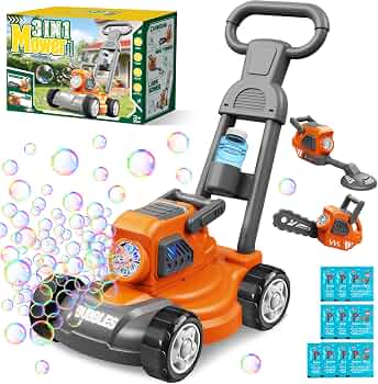 Bubble Lawn Mower for Kids, 3-in-1 Bubble Machine Toy Ages 3-8, 10 Packs
