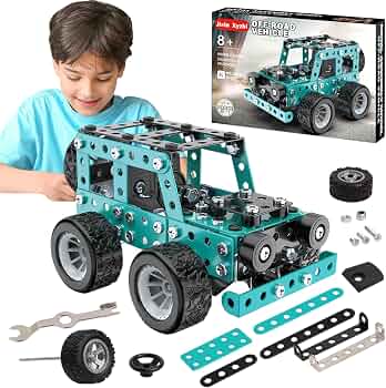 Buildable 3D Metal Engineering Kit 194-Piece STEM Set for Ages 8-16 Develops Logic Skills DIY Project Ideal Gift for Kids (Blue)