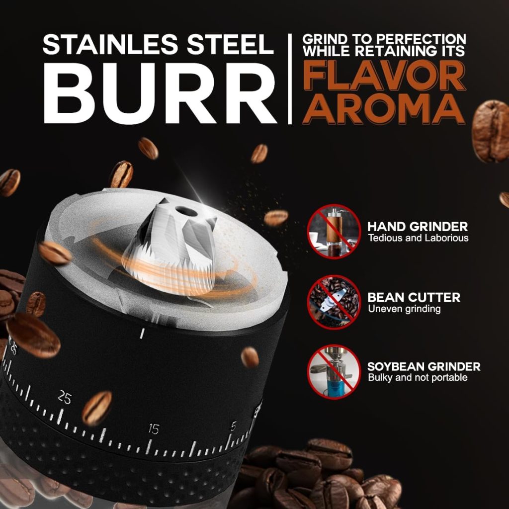 Burr Coffee Grinder – Portable Espresso Grinder for Travel, Camping