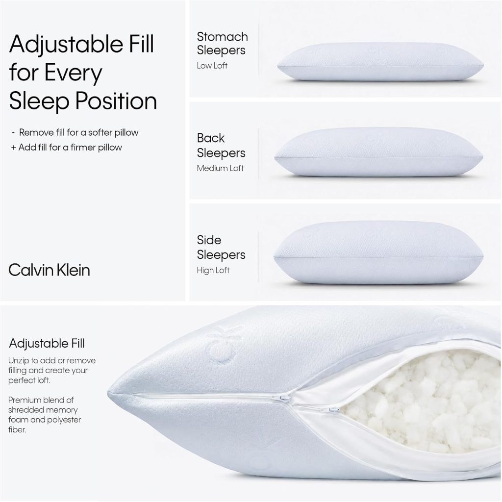 Calvin Klein Adjustable Shredded Memory Foam Blend Bed Pillow, Queen Size