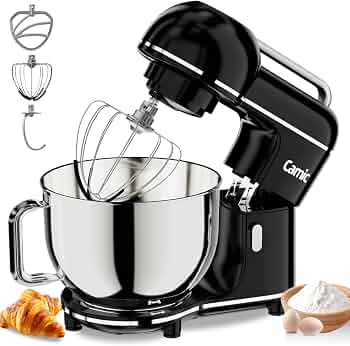 Camic 7.45 QT Tilt-Head Stand Mixer, Electric Mixer for Baking (Black)