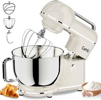 Camic 7.45 QT Tilt-Head Stand Mixer, Electric Mixer for Baking (White)