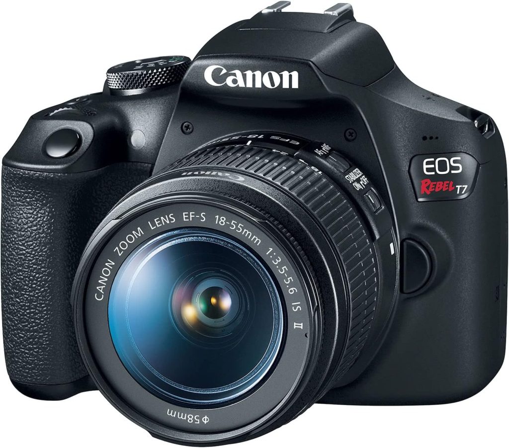Canon EOS Rebel T7 DSLR Camera w/EF-S 18-55mm f/3.5-5.6 IS II Lens Bundle with 2x 64GB Memory Cards + Wide Angle & Telephoto Lenses + Pro Kit (Renewed) Black