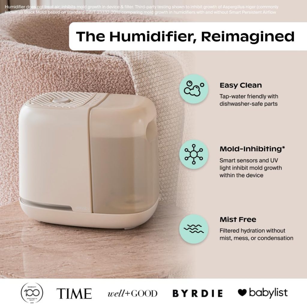 Canopy Bedside Humidifier 2.0, White, 2.5L, 36 Hr, Reading Light & Sound