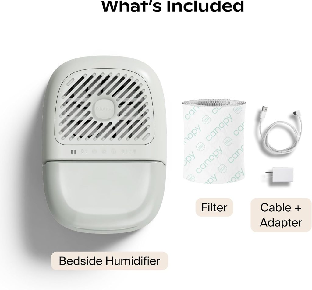 Canopy Bedside Humidifier 2.0, White, 2.5L, 36 Hr, Reading Light & Sound