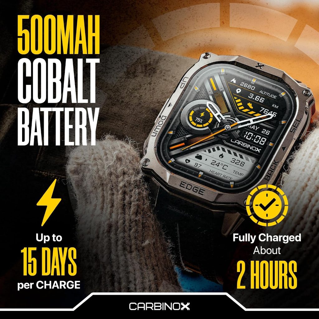 CARBINOX Edge Military Smart Watch for Men, Fitness Tracker, GPS, Silver