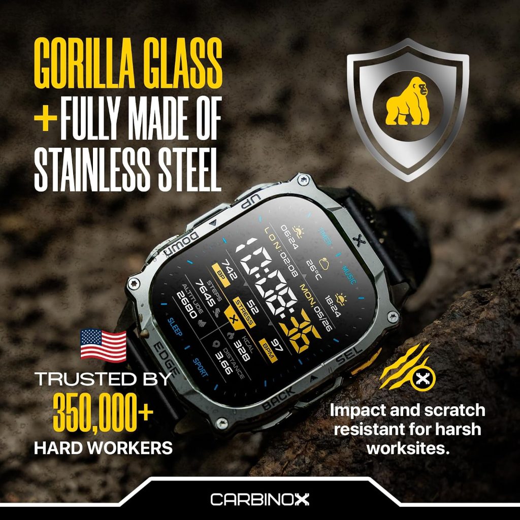 CARBINOX Edge Military Smart Watch for Men, Fitness Tracker, GPS, Silver