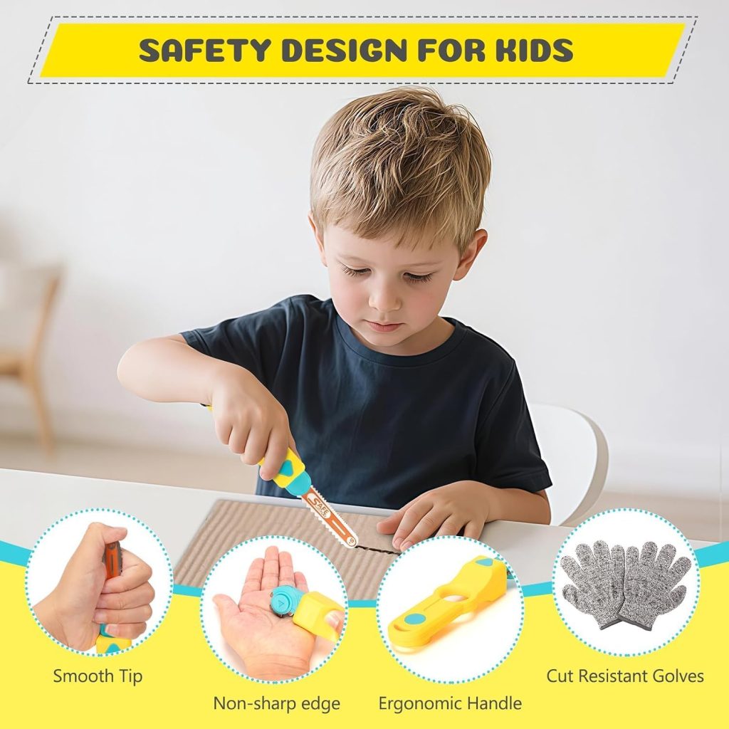 Cardboard Tools for Kids, Safe Cutter STEM Construction Kit for Ages 5 6 7