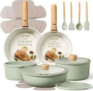 CAROTE 19pcs Pots and Pans Set Non Stick, Detachable Handle Cookware, Green