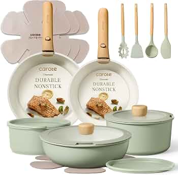 CAROTE 19pcs Pots and Pans Set Non Stick, Detachable Handle Cookware, Green