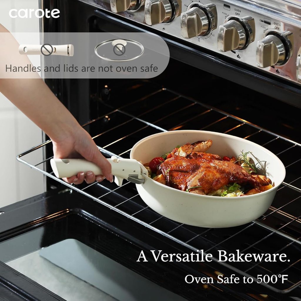 CAROTE 19pcs Pots and Pans Set Non Stick, Detachable Handle Cookware, White