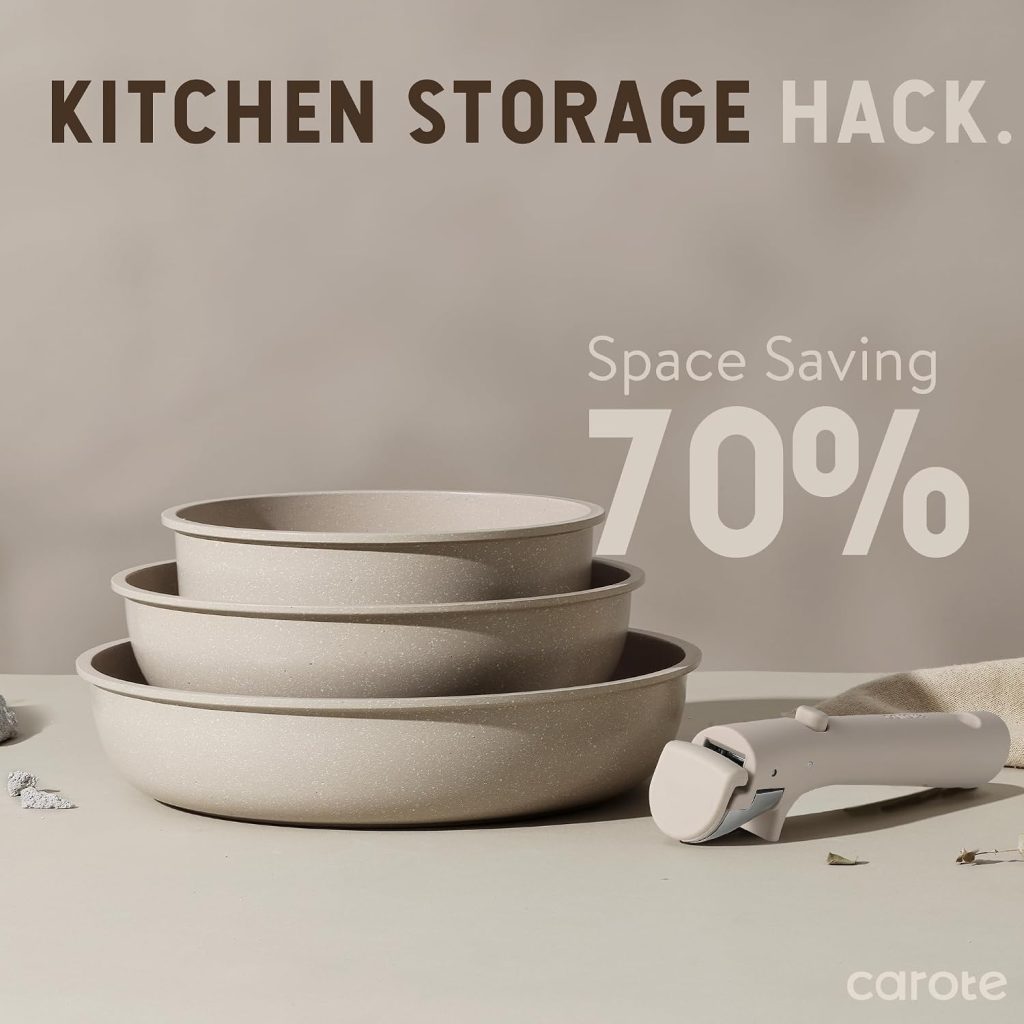 CAROTE 21pcs Pots and Pans Set Non Stick, Detachable Handle Cookware Sets