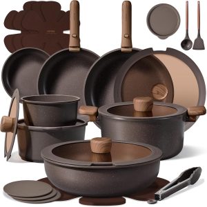 CAROTE 27pcs Pots and Pans Set Non Stick, Detachable Handle Cookware Set