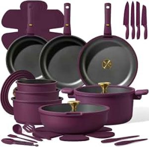 CAROTE 38pcs Pots and Pans Set with Knife, Detachable Handle Cookware
