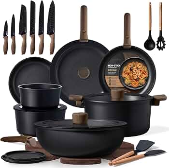 CAROTE 38pcs Pots and Pans Set Non Stick, Detachable Handle Cookware Set
