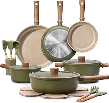 CAROTE Pots and Pans Set Nonstick Ceramic Cookware Sets 21 Pieces Green