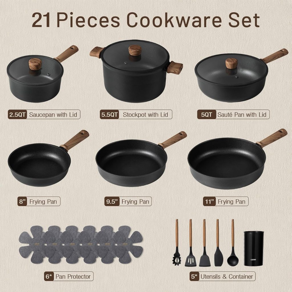 CAROTE Pots and Pans Set Nonstick Cookware Sets 21 Pieces Black