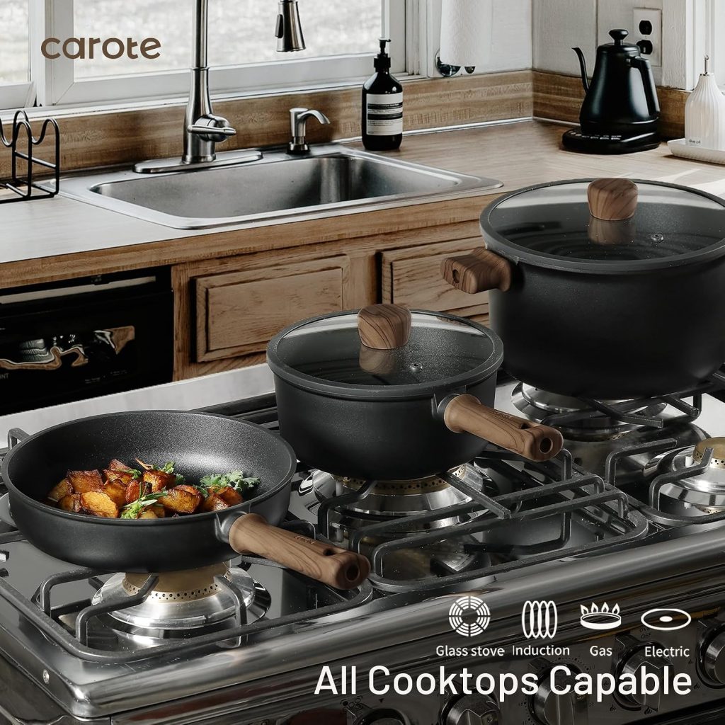 CAROTE Pots and Pans Set Nonstick Cookware Sets 21 Pieces Black