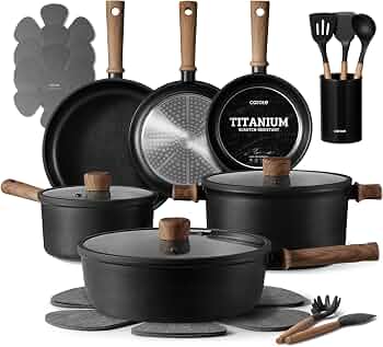 CAROTE Pots and Pans Set Nonstick Cookware Sets 21 Pieces Black