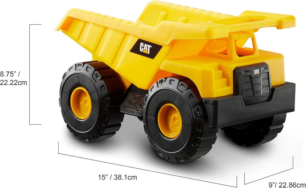 CAT Construction Toys, 15″ Dump Truck Toy, Ages 2+, Sturdy Plastic, No Batteries Required, CAT Construction Tough Rigs Series