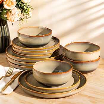 Ceramic Dinnerware Set for 4, 12-Piece Plates and Bowls Set