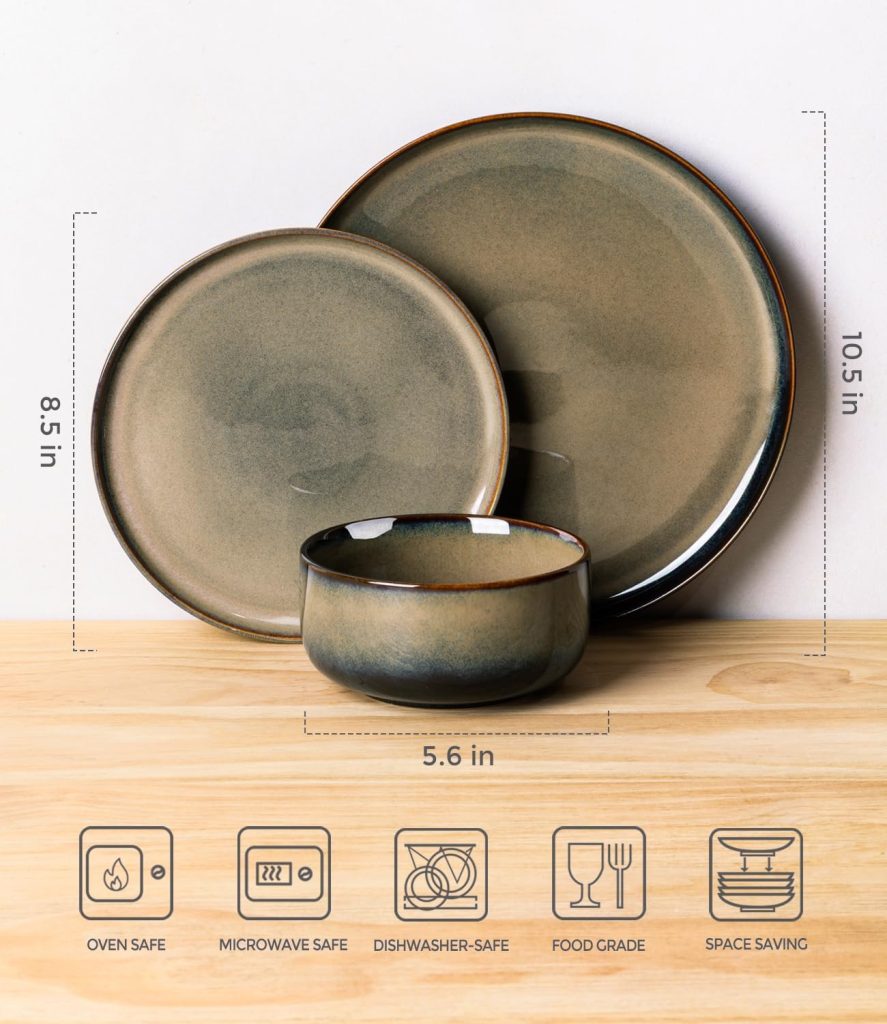 Ceramic Dinnerware Set for 4, 12-Piece Plates and Bowls Set