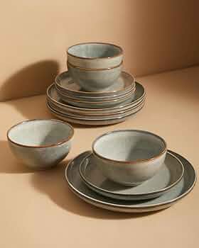 Ceramic Dinnerware Sets for 4, 12pcs Plates and Bowls Sets Dish Set