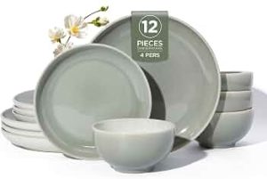 Ceramic Dinnerware Sets for 4, 12pcs Plates and Bowls Sets Dish Set
