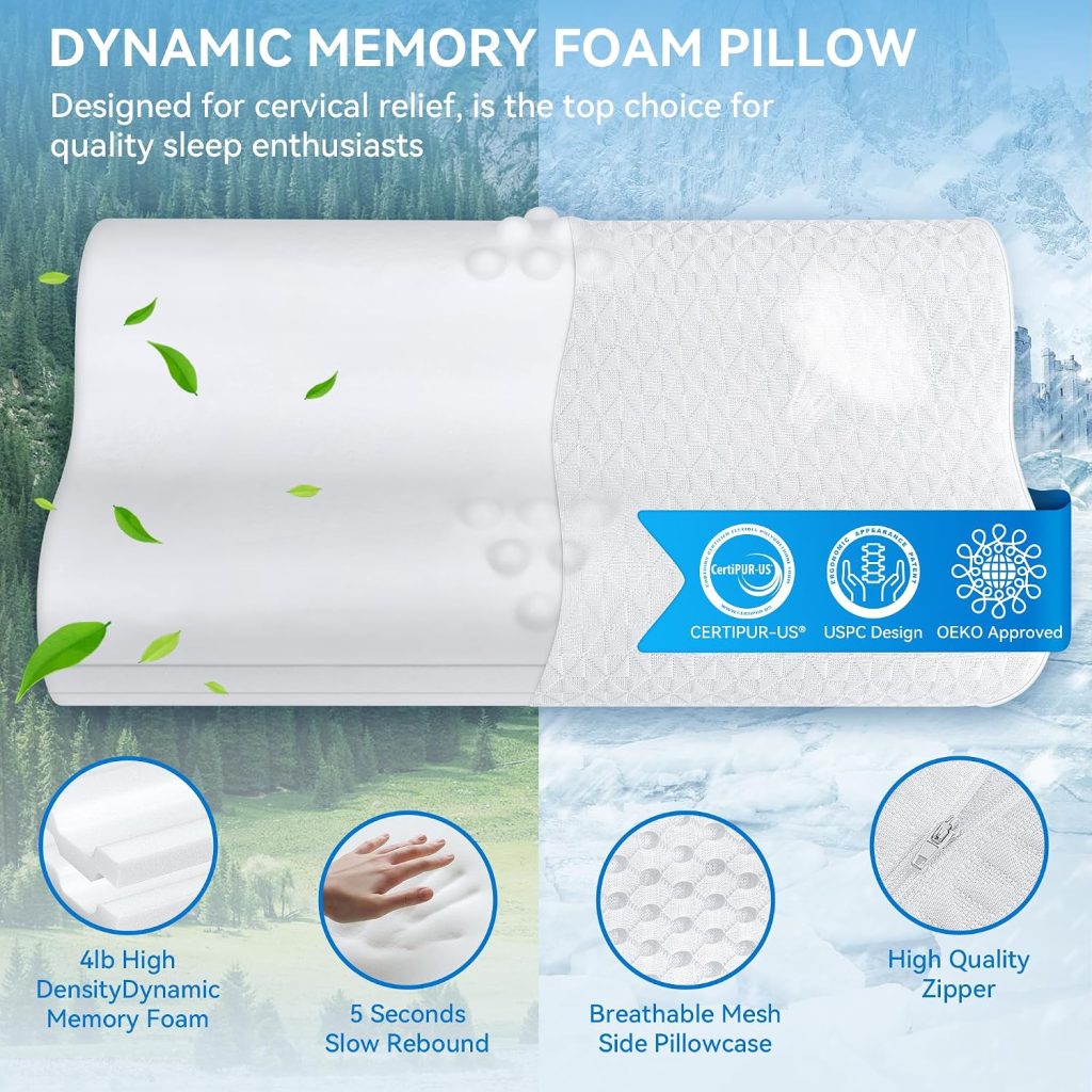 Cervical Neck Pillow for Pain Relief- Adjustable Queen Size Cooling Pillow for Sleeping, Memory Foam Pillows for Neck Shoulder, Ergonomic Contour Bed Pillow for Side, Stomach & Back Sleepers