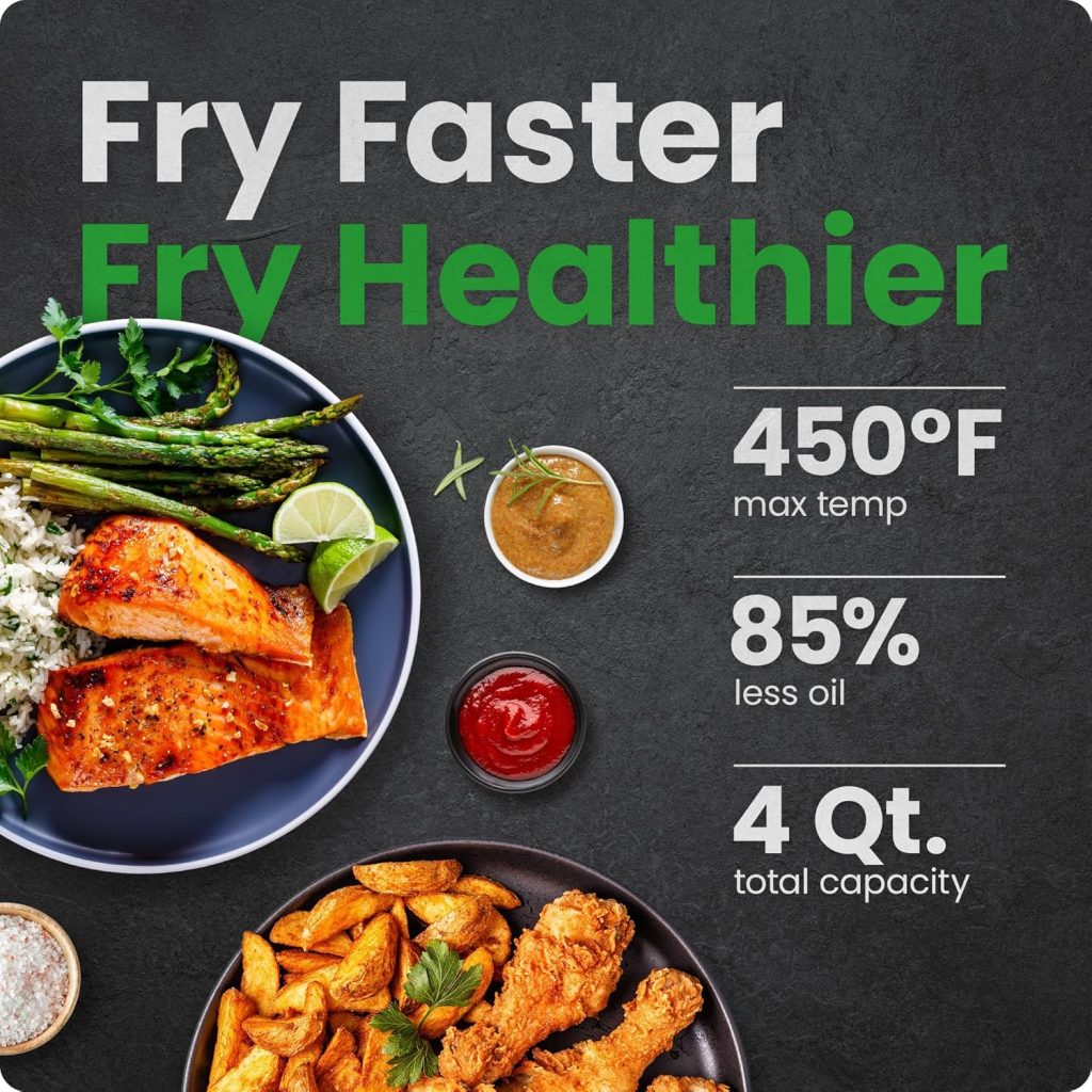 Chefman Air Fryer – 4 QT Compact Airfryer for Quick & Easy Meals in Minutes, Features Hi-Fry Technology for Extra Crisp, Touchscreen Controls with 4 Presets, Nonstick & Dishwasher Safe Basket – Black