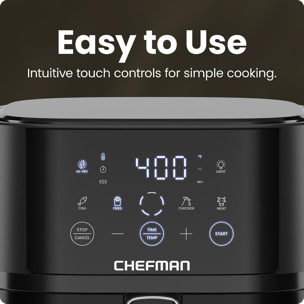 Chefman Air Fryer – 4 QT Compact Airfryer for Quick & Easy Meals, Features Hi-Fry Technology for Extra Crisp, Easy-View Window, Touch Controls with 4 Presets, Nonstick & Dishwasher Safe Basket – Black