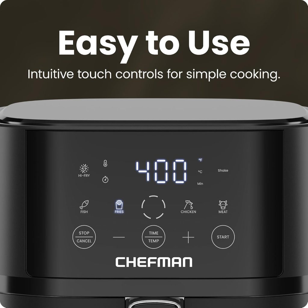 Chefman Air Fryer – 4 QT Compact Airfryer for Quick & Easy Meals in Minutes, Features Hi-Fry Technology for Extra Crisp, Touchscreen Controls with 4 Presets, Nonstick & Dishwasher Safe Basket – Black